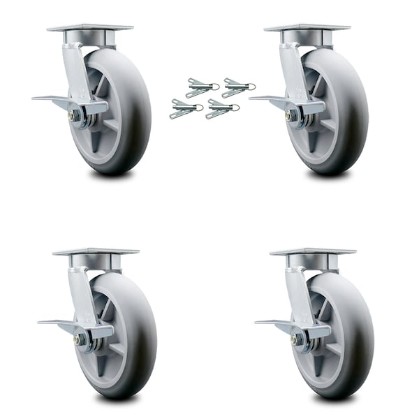 8 Inch Kingpinless Thermoplastic Wheel Caster Set with Brake and Swivel Lock SCC